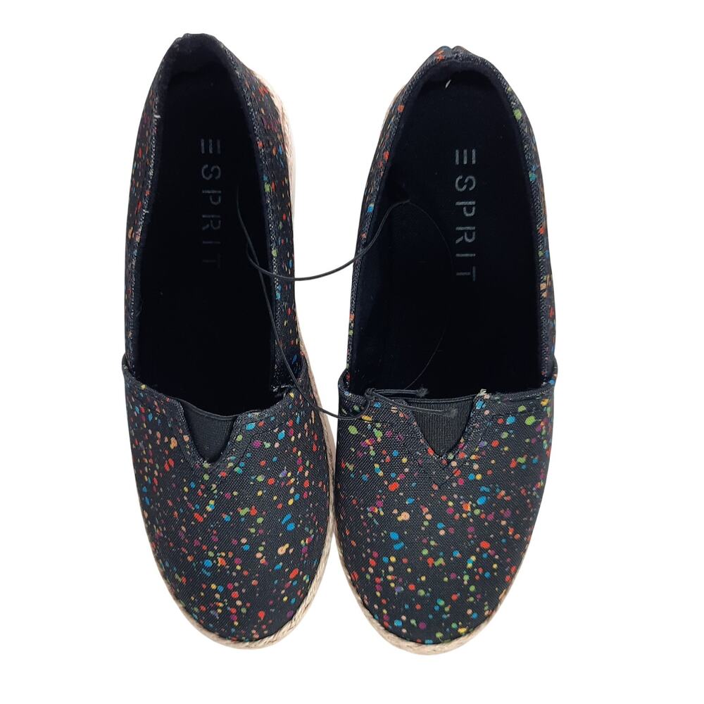 Esprit Ellery Black Espadrille Womens Flat Shoes Slip On Confetti Jute Sz 6 NEW